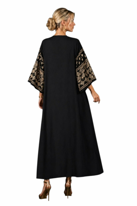 Rochie din vascoza pe fond negru cu fir lame auriu [4]