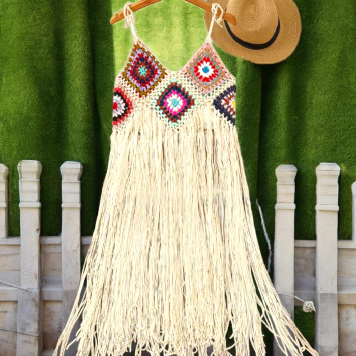 Rochie franjuri din macrame colorata la bust [3]