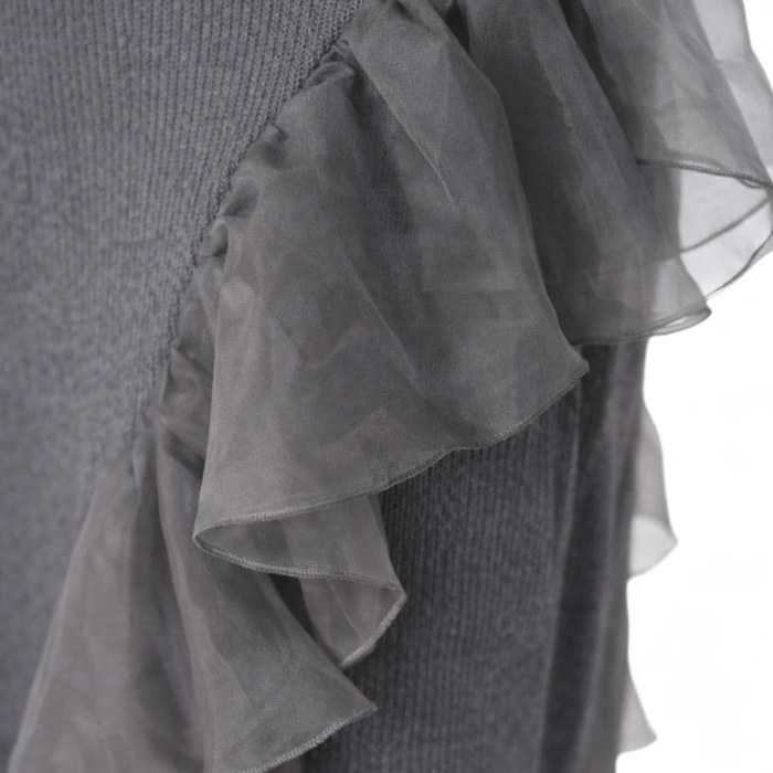 Rochie gri din tricot cu volane din tulle transparente [2]