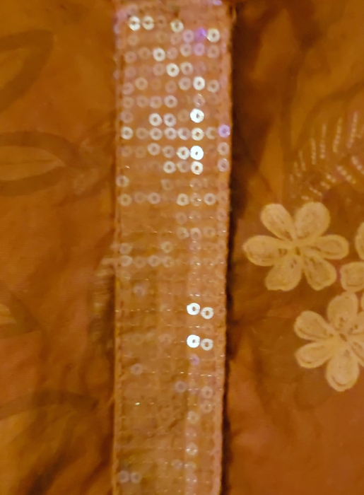 Rochie lejera din bumbac caramizie cu imprimeu floral si paiete [3]