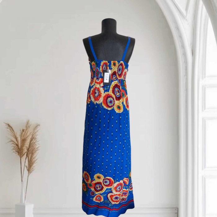 Rochie lunga din bumbac cu  imprimeu floral si bretele piele ecologica [2]