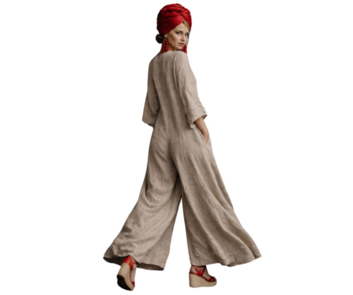 Salopeta crem  croi larg din in cu decolteu in V cu maneci [2]