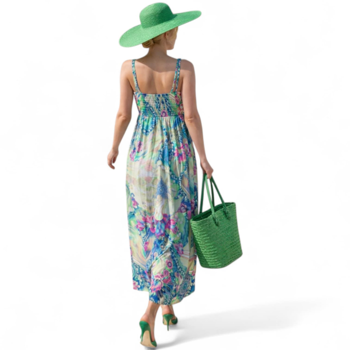 Rochie Lunga Din lycra cu Vretele si Brosa Detasabila la Piept [2]