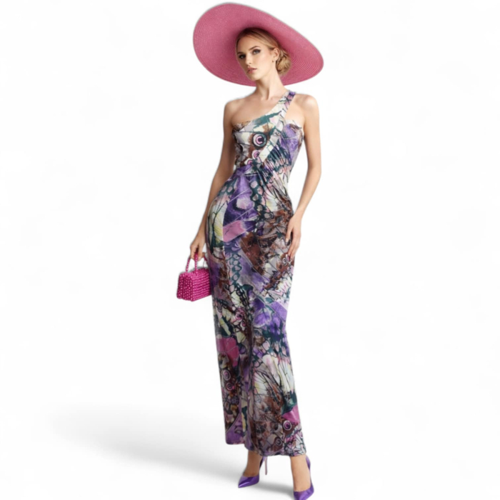 Rochie Lunga din Lycra cu o Bretea pe Umar [2]