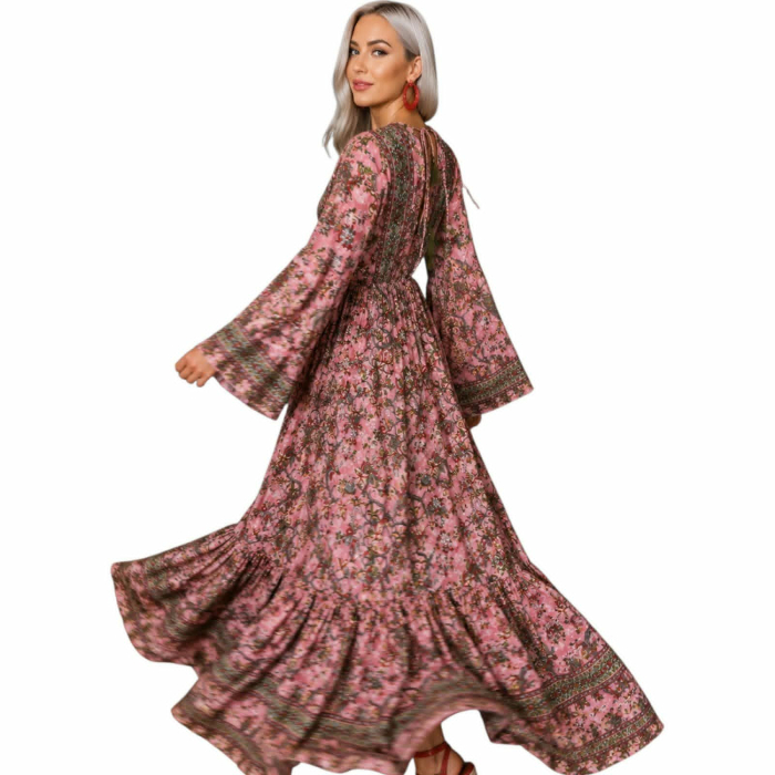 Rochie lunga din matase indiana boho chic si imprimeu floral [3]