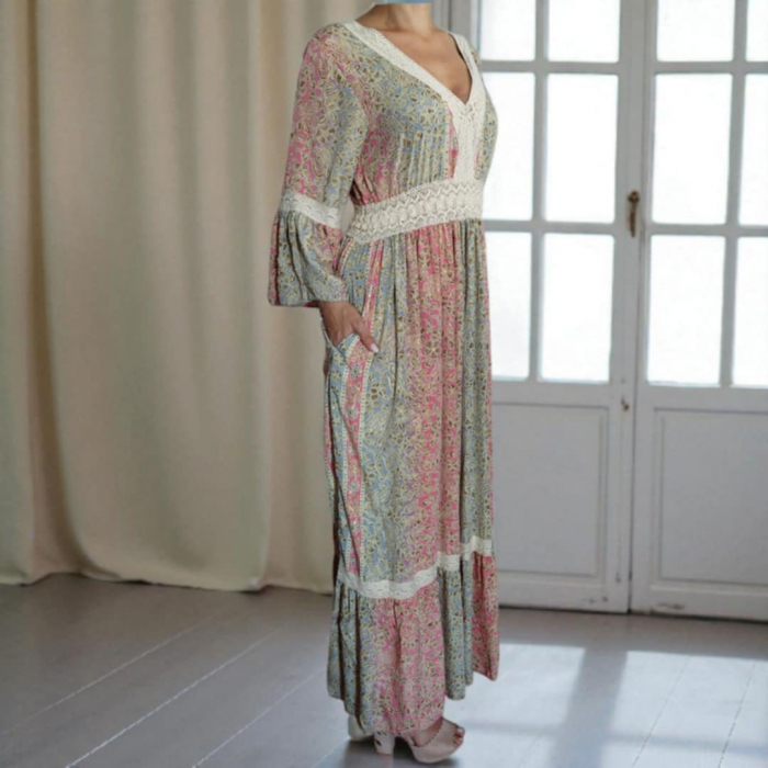 Rochie Lunga din Matase Indiana cu Banda Macrame [3]
