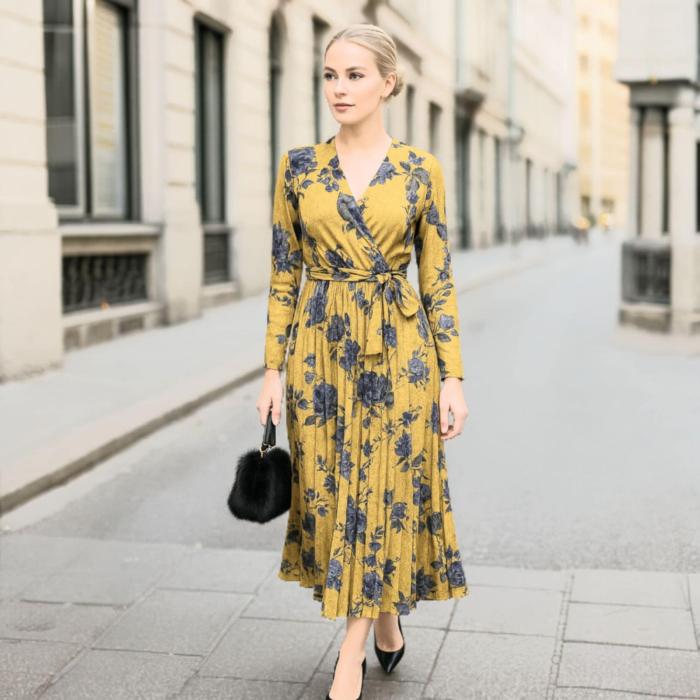 rochie lunga parte peste parte plisata [1]