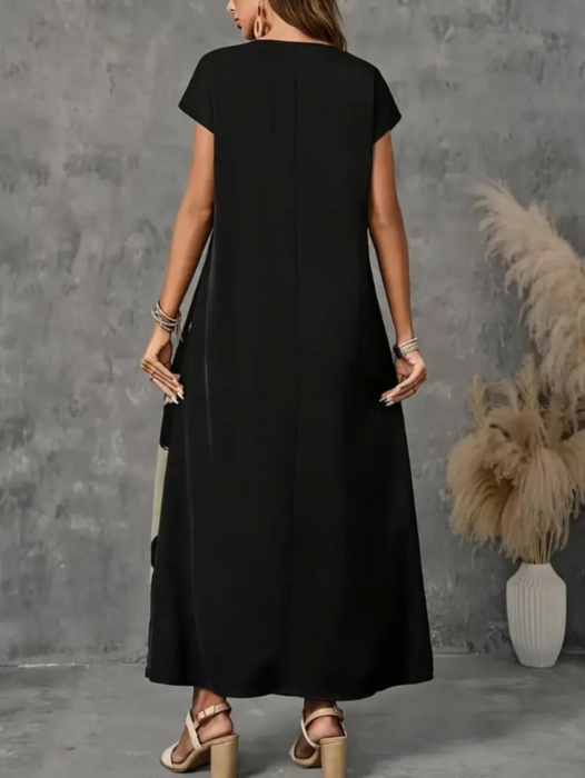 Rochie Lunga pe Fond Negru cu Imprimeu pe o Parte [2]