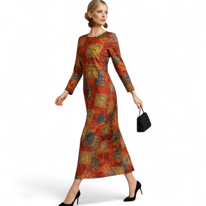 Rochie lunga pentru primavara vara pe fond caramiziu [2]