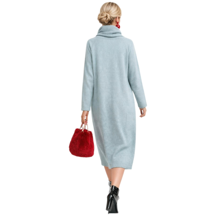 Rochie midi din tricot fin cu guler amplu si buzunare [2]