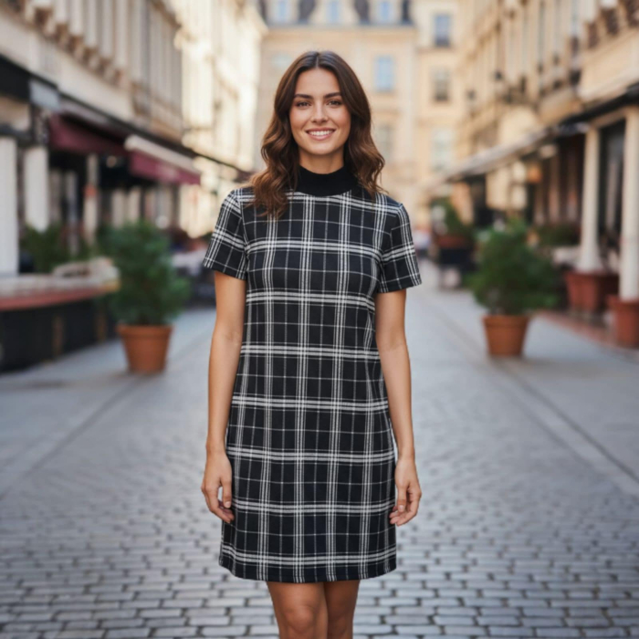 rochie mini carouri cu maneca scurta [1]