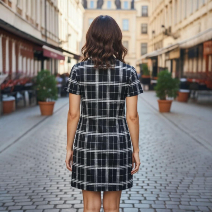 rochie mini carouri cu maneca scurta [3]