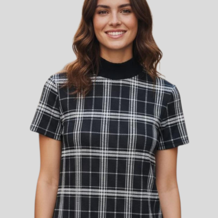 rochie mini carouri cu maneca scurta [2]