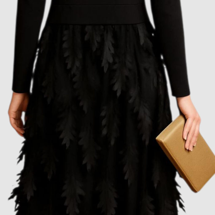 Rochie Neagra din Bumbac si Tulle cu Insertii in Forma de Frunze [2]