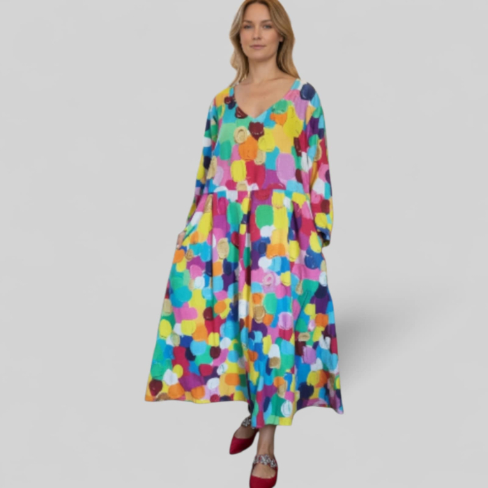 Rochie Tip Baby Doll cu Imprimeu Colorat si Buzunare [1]