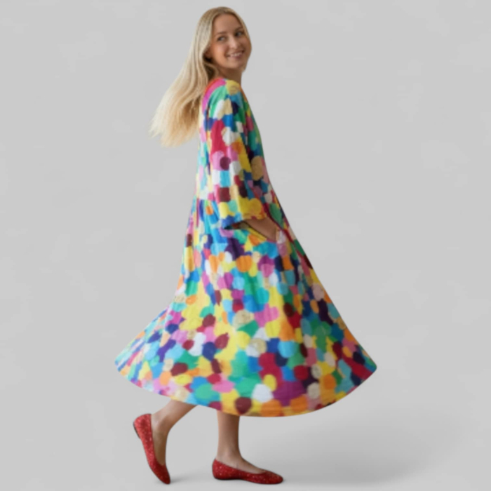 Rochie Tip Baby Doll cu Imprimeu Colorat si Buzunare [2]