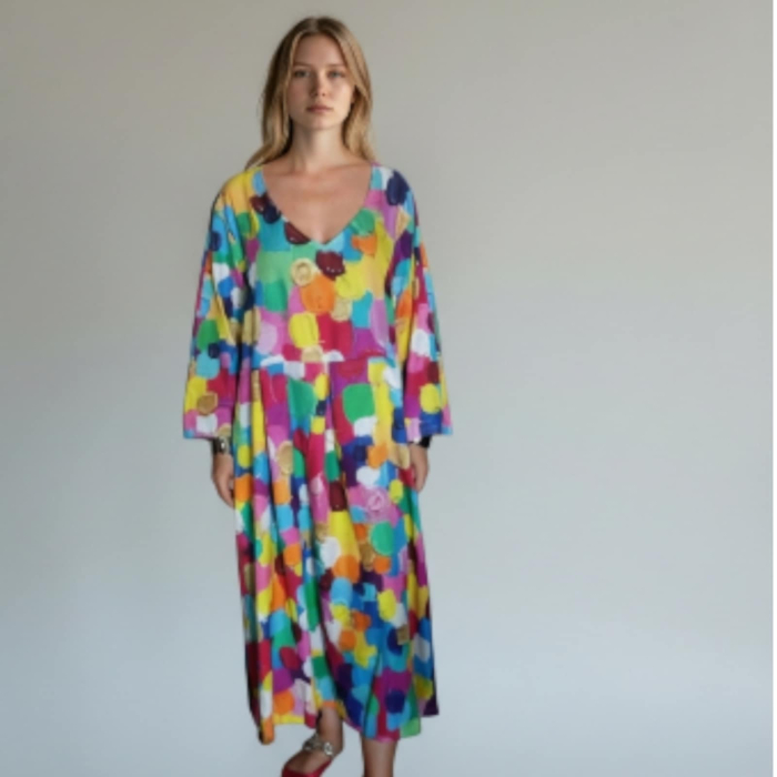 Rochie Tip Baby Doll cu Imprimeu Colorat si Buzunare [3]