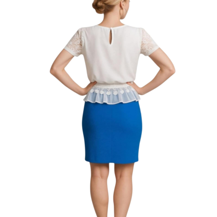 Rochie Tip Office cu Maneci din Dantela si Volan in Talie [2]