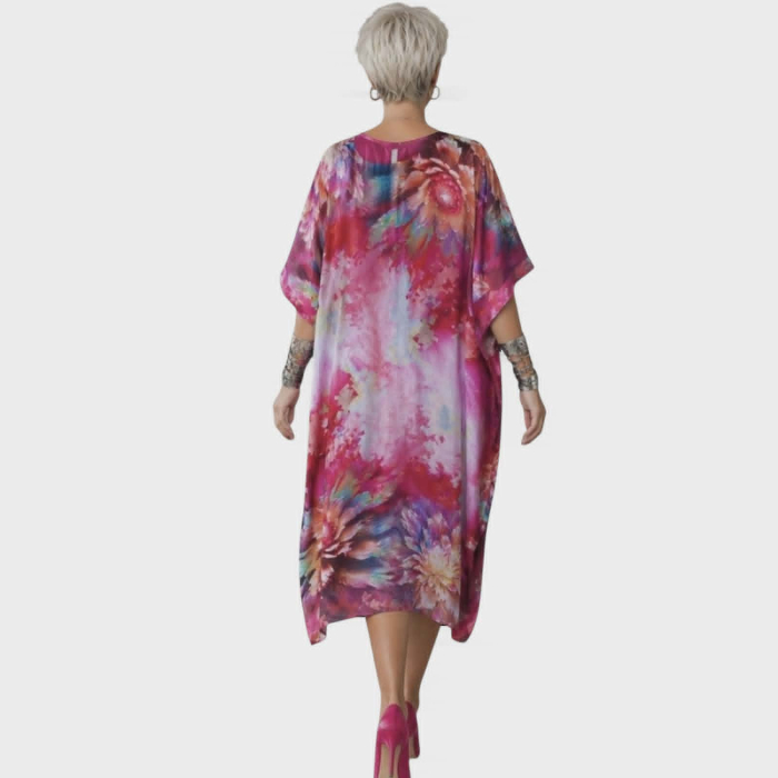 Rochie tip poncho pe fond verde cu imprimeu floral [3]