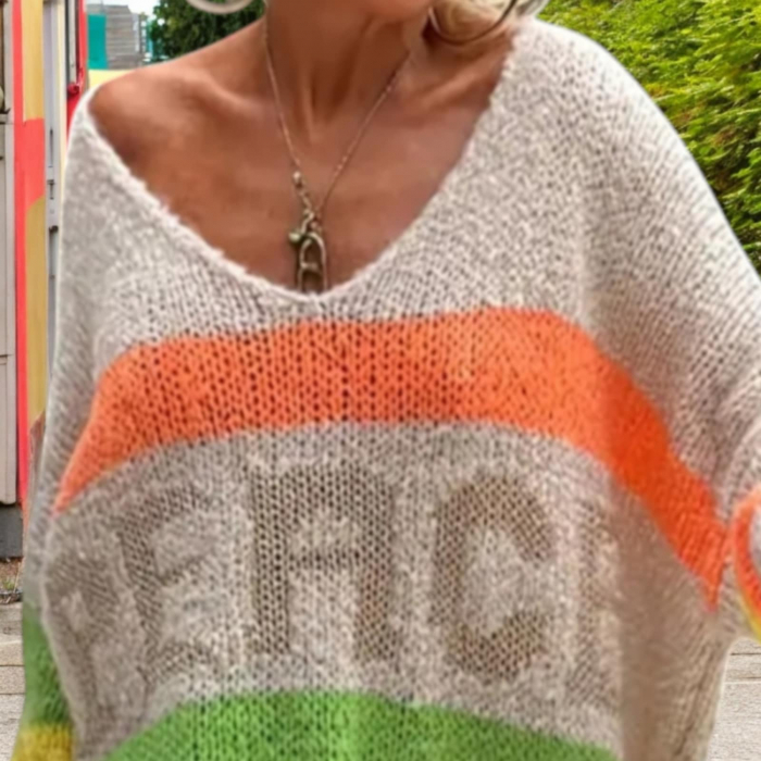 Rochie Tip Pulover cu Dungi de Iarna pentru Marimi Mari [4]