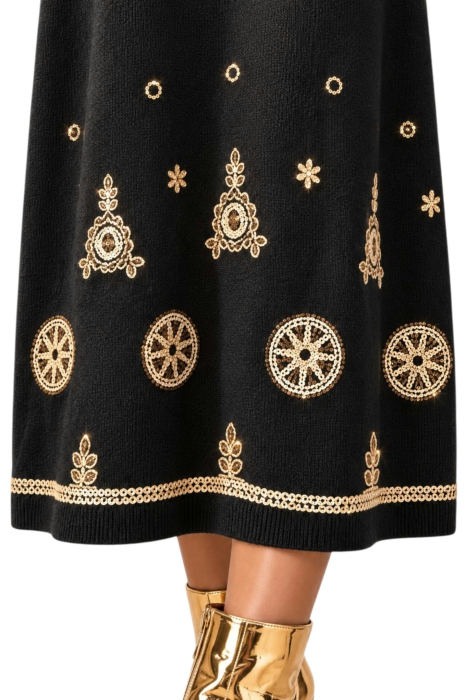 Rochie tricot neagra cu paiete aurii in partea de jos [2]