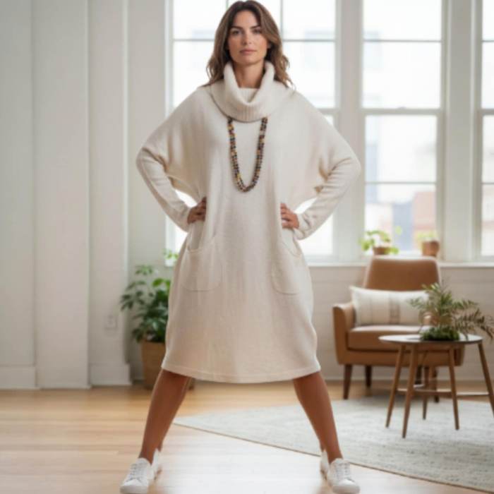 Rochie Tricotata pentru sezon Rece cu un Guler Generos [2]