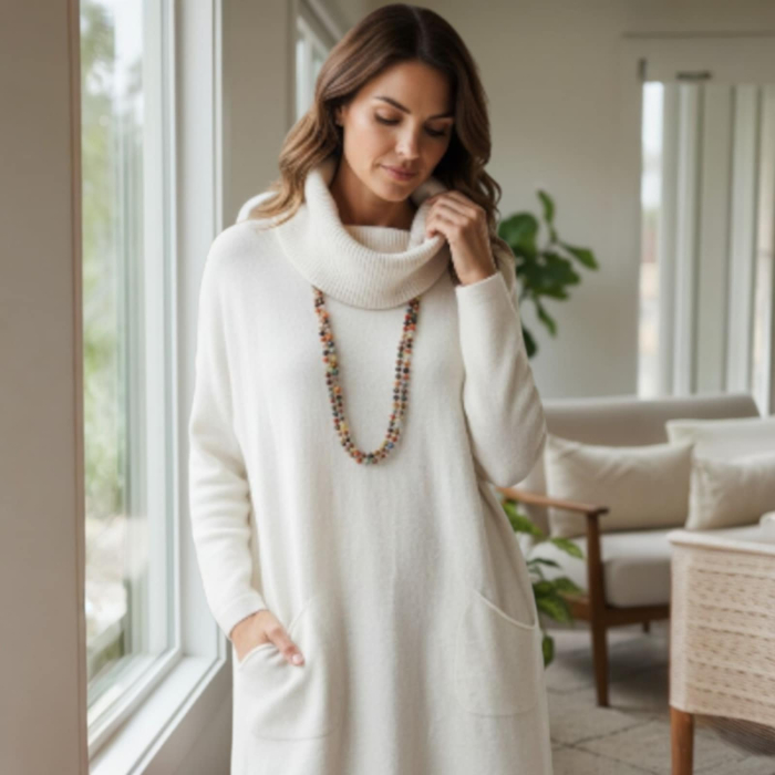 Rochie Tricotata pentru sezon Rece cu un Guler Generos [1]