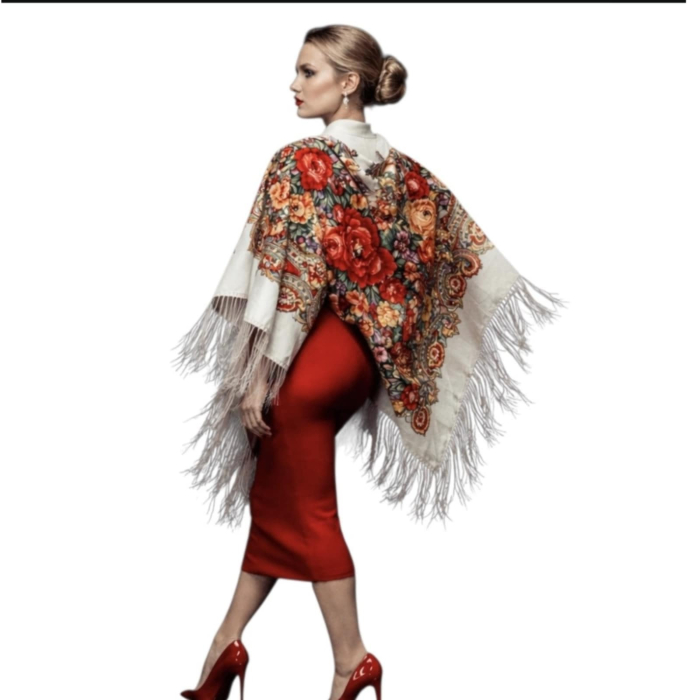 Sal tip gipsy cu imprimeu floral intens cu franjuri [3]