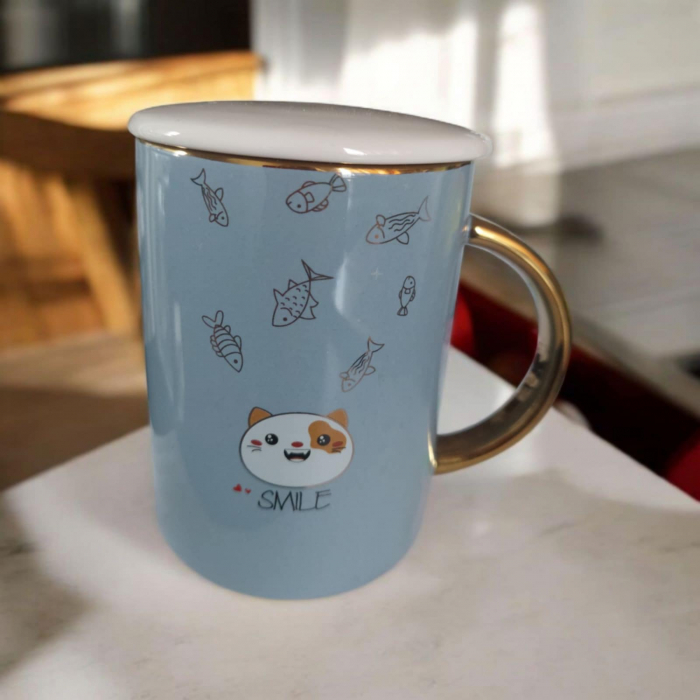 Set Cana Desen Pisica cu Capac si Lingurita din Inox [2]