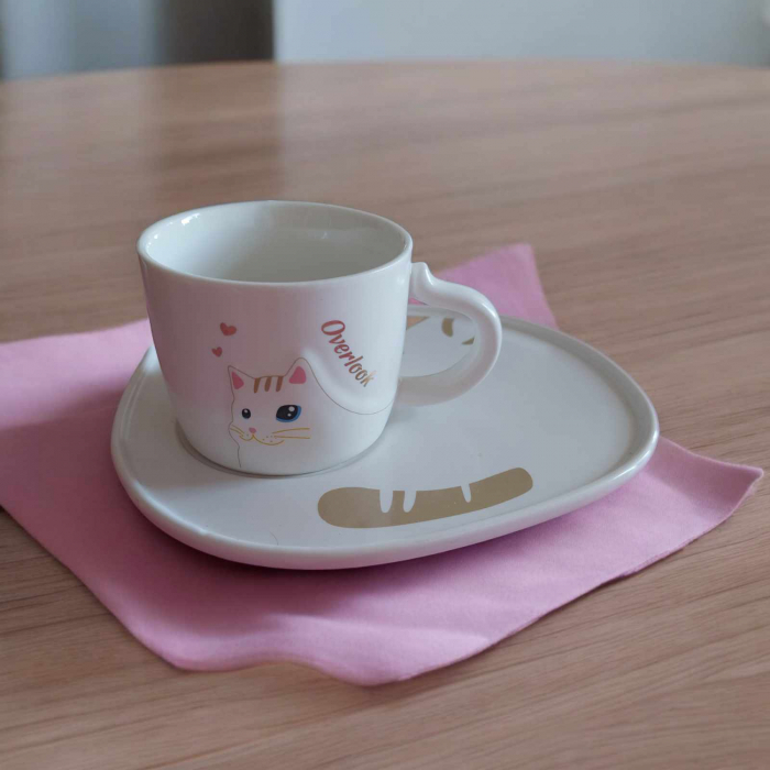 Set din Ceramica compus din Platou cu Cescuta si Desene Pisica si Lingurita [2]