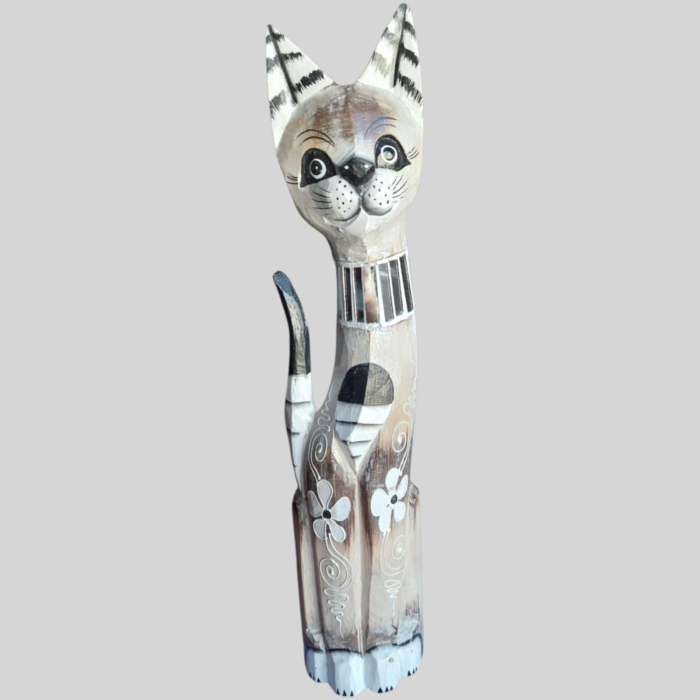 Statueta in forma de pisica din lemn pictata si sculptata manual [1]