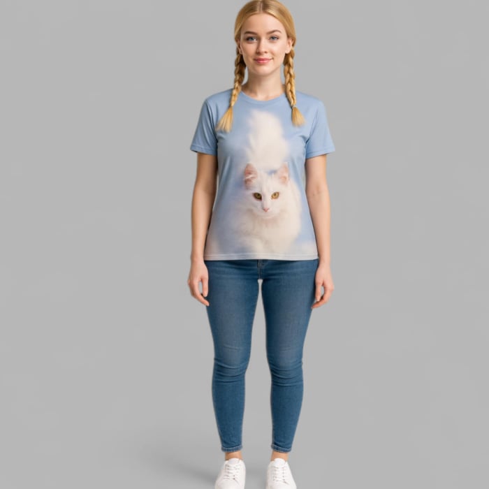 Tricou cu Desen Pisica Alba [2]