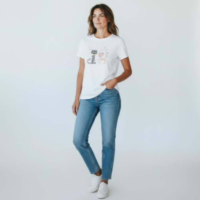 tricou din bumbac cu doua pisici strasuri [3]