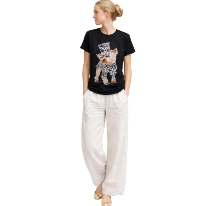 Tricou din bumbac cu imprimeu in forma   caine yorkshire cu paiete si strasuri [2]