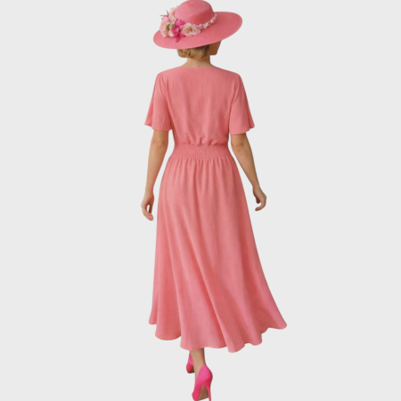 Rochie lunga din voal roz cu bolero cusut [1]