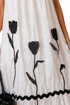 Rochie din bumbac croi larg si aplicatii flori negre [2]