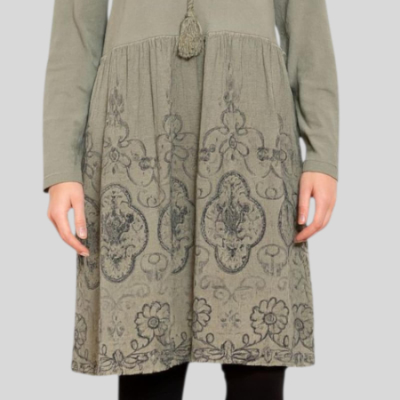 Bluza din bumbac verde kaki cu imprimeu floral si siret decorativ [2]