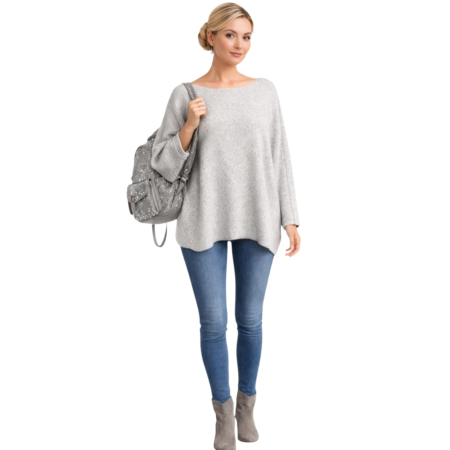 Pulover tricot tip fluture cu snur argintiu pe maneci si decolteu barcuta [1]