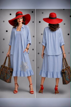 Compleu  bleumarin  din bumbac si model din macrame si paiete argintii [2]