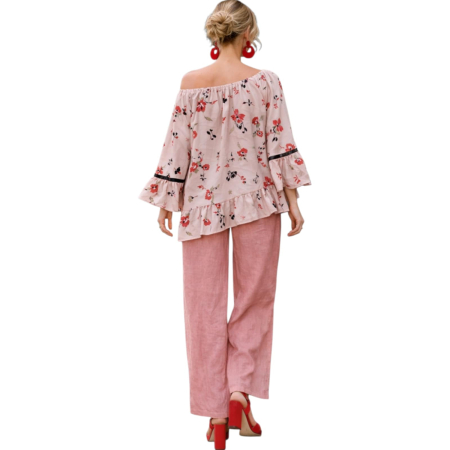 Bluza croi larg cu imprimeu floral si umar cazut [2]