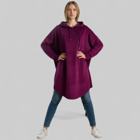 Rochii vascoza - Rochie mov asimetrica   din vascoza tip hanorac pentru marime mare