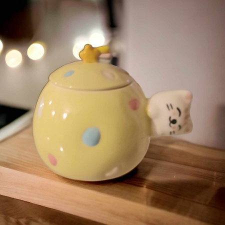 set pisica din ceramica cu lingurita si capac [1]