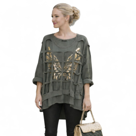 PROMOTII - Bluza din bumbac cu desen fluturi aurii pentru marime mare