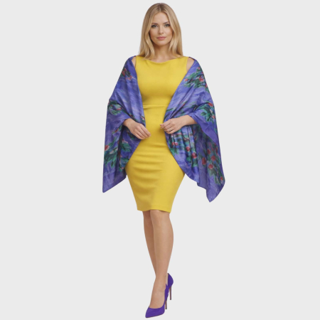 Esarfa generoasa din matase cu imprimeu design artistic [3]