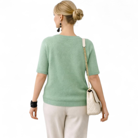 Pulover tricotat verde salvie placut la atingere cu maneci scurte [1]