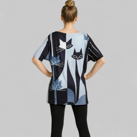 Bluza cu Maneca Scurta cu Imprimeu Pisici Negre [1]