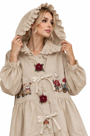 Cardigan inspiratie vintage cu gluga si aplicatii textile [1]