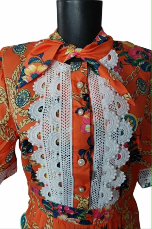 Rochie lunga plisata tip gipsy  cu dantela si nasturi la bust [3]