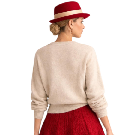 Pulover crem si sclipici fin pentru iarna cu maneca lunga [2]