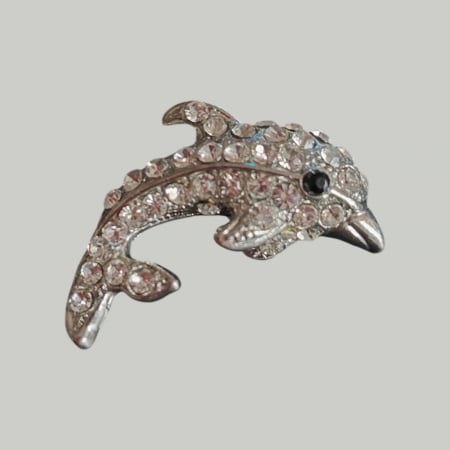 Brose - Brosa din metal inoxidabil argintiu cu strasuri in forma de delfin